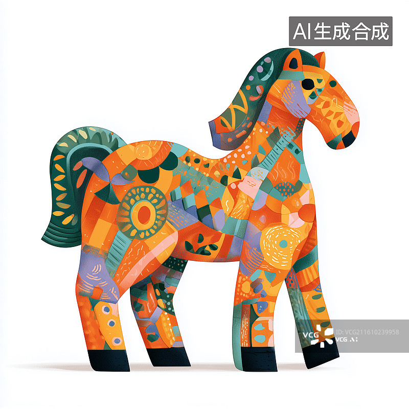 【AI数字艺术】高饱和几何小马图片素材