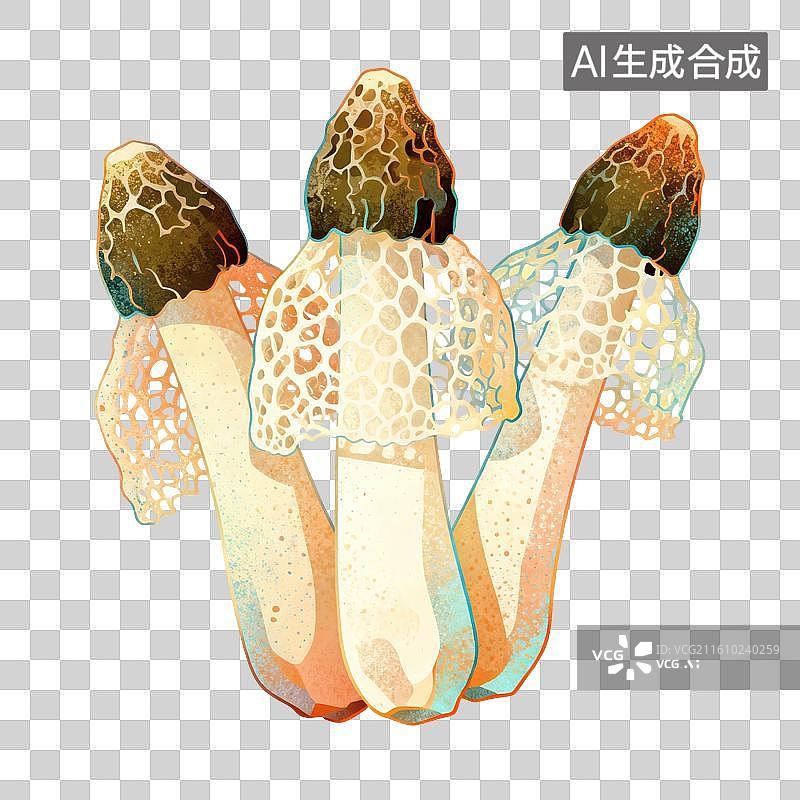 【AI数字艺术】竹荪菌菇插画图片素材