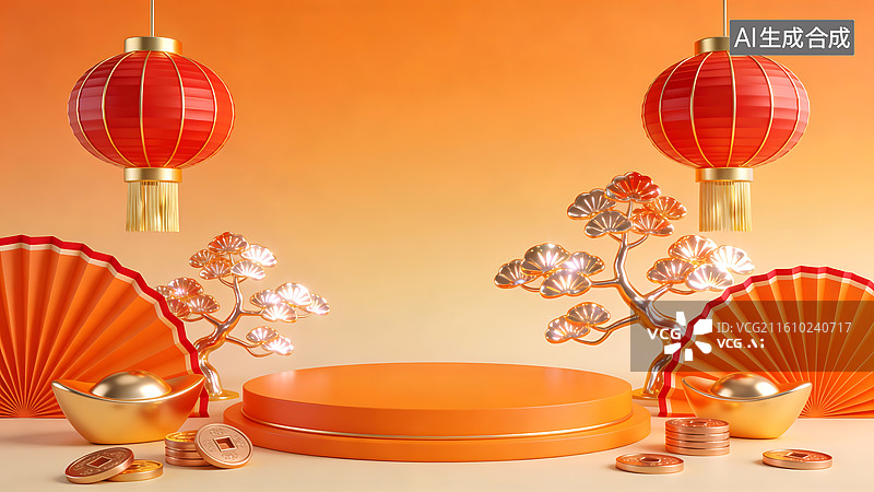 【AI数字艺术】红金摇钱树开业展台背景 企业开张上市庆典布景 宣传海报大屏展示素材图片素材