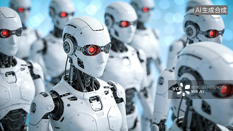 【AI数字艺术】白色机器人队列图片素材