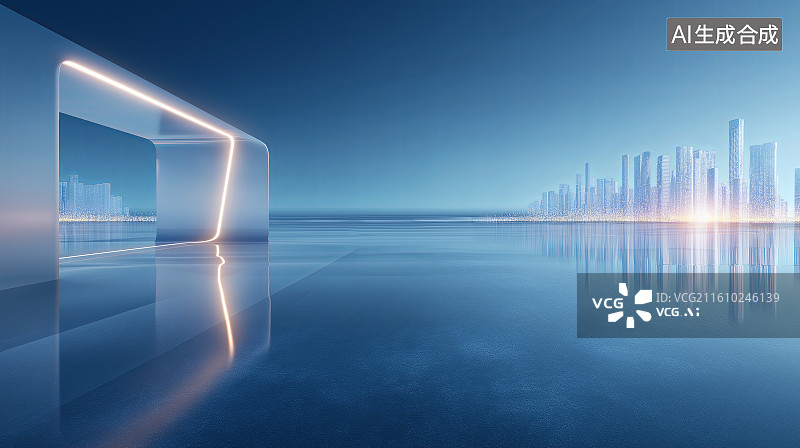【AI数字艺术】汽车广告背景图——抽象现代极简城市建筑天际线图片素材