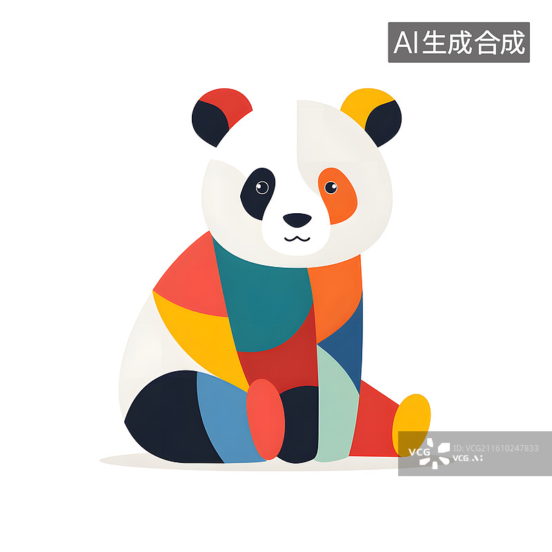 【AI数字艺术】几何造型熊猫正面视图图片素材