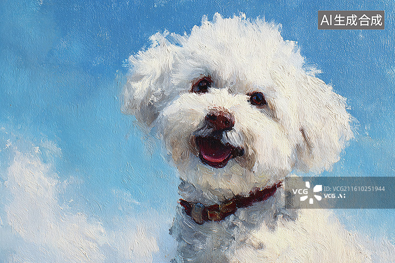 【AI数字艺术】可爱的白色卷毛小狗油画图片素材
