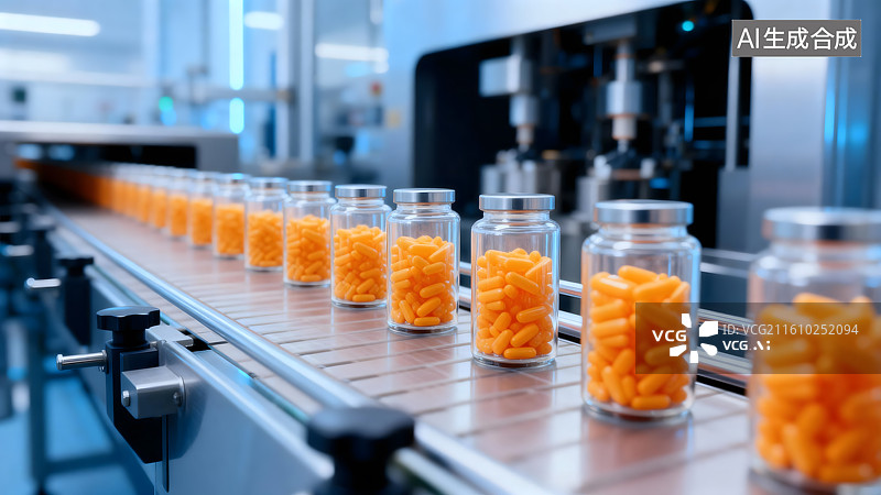【AI数字艺术】现代化制药工厂的胶囊生产线图片素材