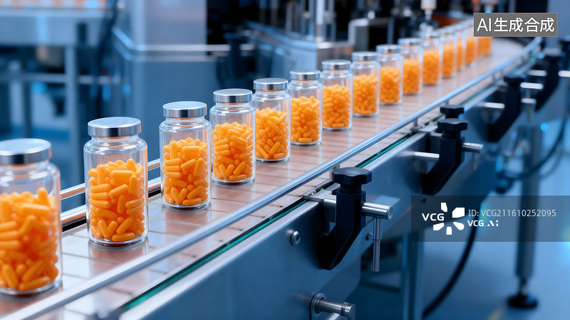 【AI数字艺术】现代化制药工厂的胶囊生产线图片素材