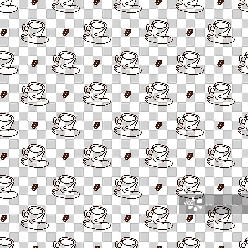 咖啡杯和咖啡豆的单线条图案设计图片素材