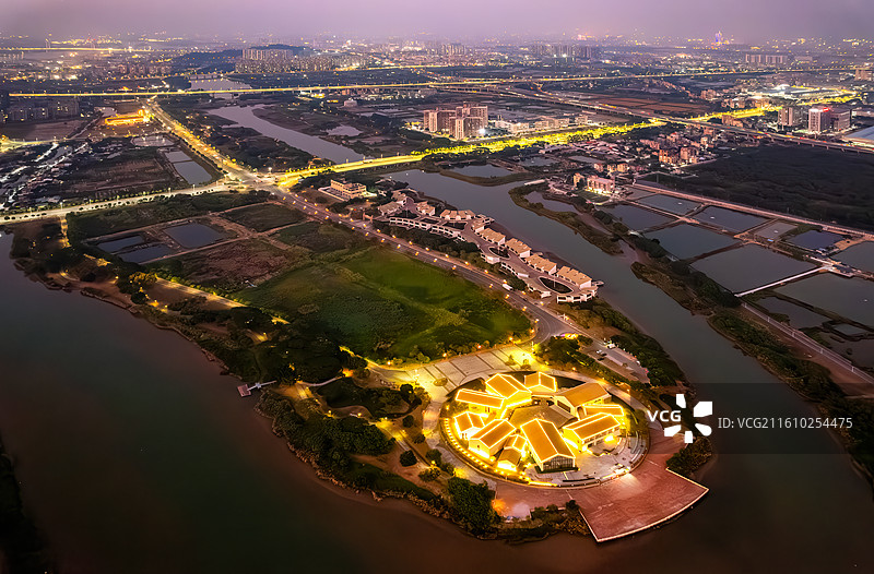疍家文化艺术中心穂丰年湿地公园夜景风光图片素材