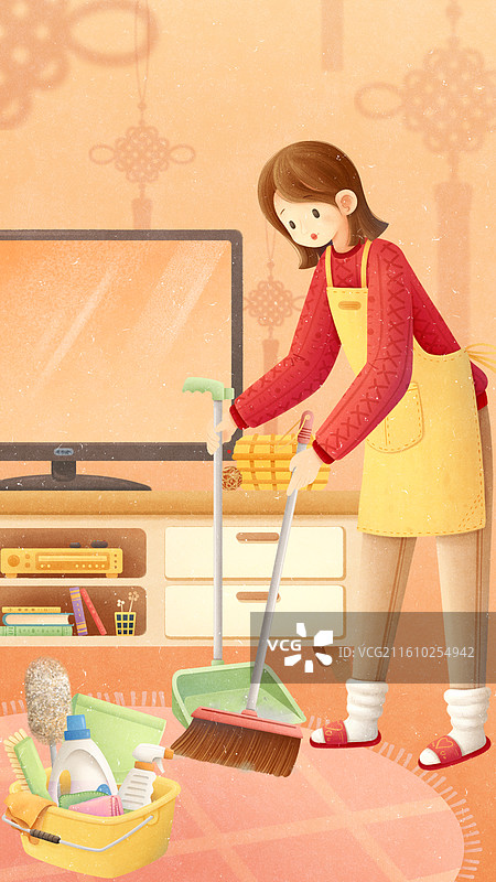 大扫除女性清扫客厅图片素材