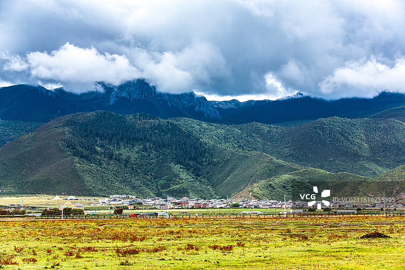 中国云南省迪庆藏族自治州香格里拉草地景观图片素材
