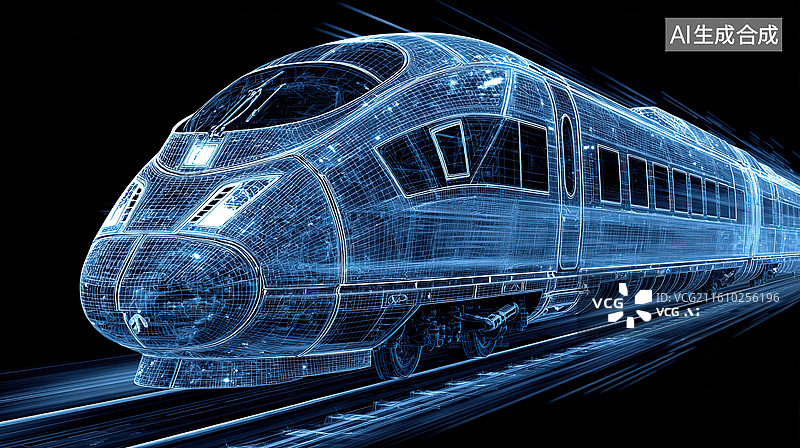【AI数字艺术】高速列车三维线框图图片素材