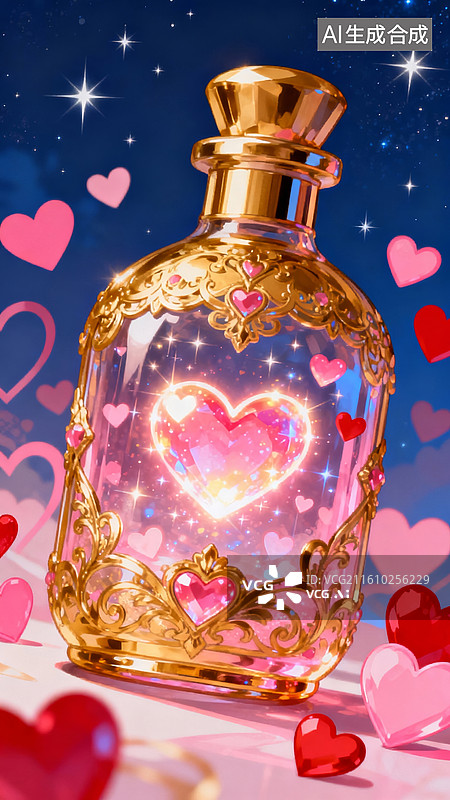 【AI数字艺术】爱心香水瓶梦幻装饰背景场景图片素材