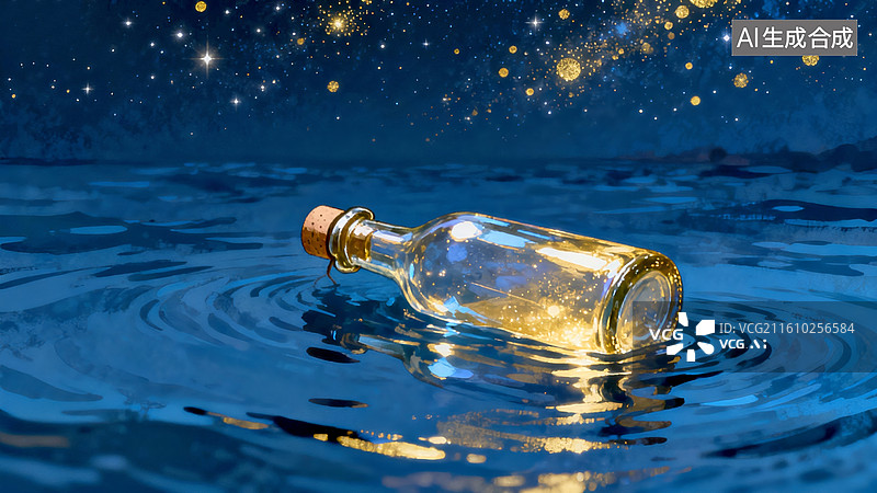 【AI数字艺术】星芒瓶盏鎏金感梦幻水境场景图片素材