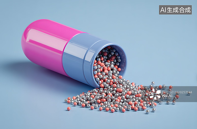 【AI数字艺术】药丸胶囊倾倒散落图片素材