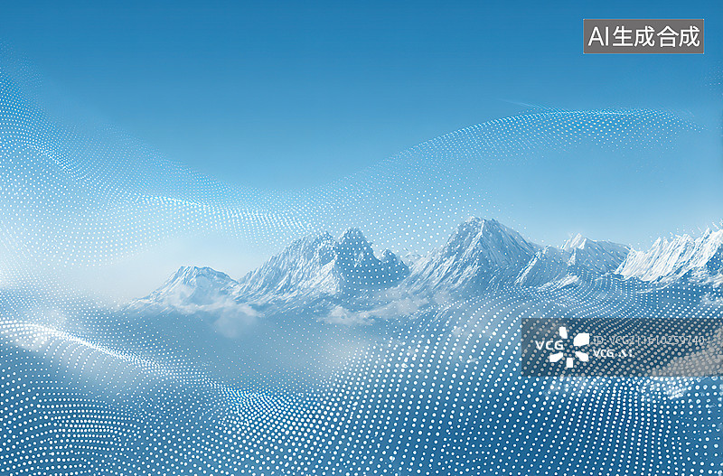 【AI数字艺术】雪山云海数字波纹景观图片素材