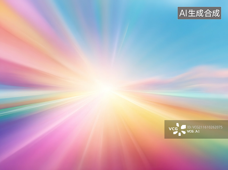 【AI数字艺术】彩色光芒放射的天空景象图片素材