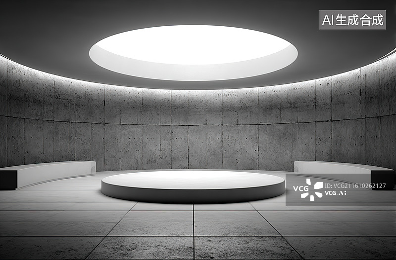 【AI数字艺术】圆形天窗混凝土空间图片素材