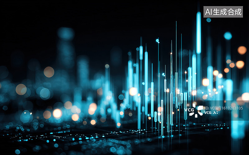 【AI数字艺术】科技光柱与城市夜景图片素材