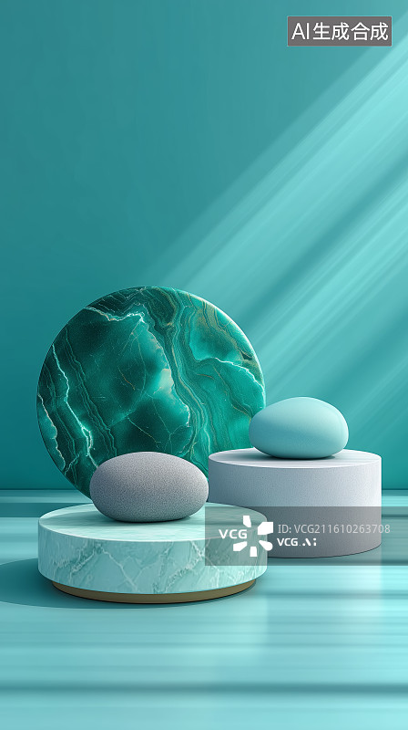 【AI数字艺术】绿纹陶瓷容器摆件组合图片素材
