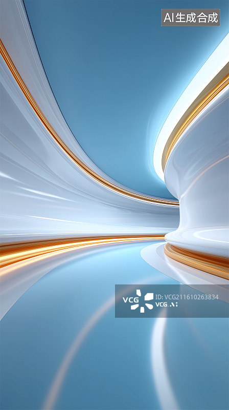 【AI数字艺术】蓝色天空下的流线型道路图片素材