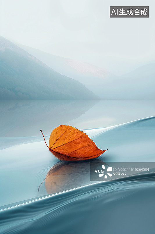 【AI数字艺术】秋叶作帆小舟浮于静水景观图片素材
