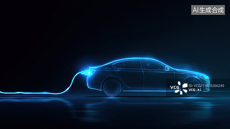 【AI数字艺术】蓝色光效电动汽车充电图片素材