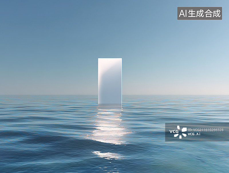 【AI数字艺术】海面上的白色矩形柱体图片素材