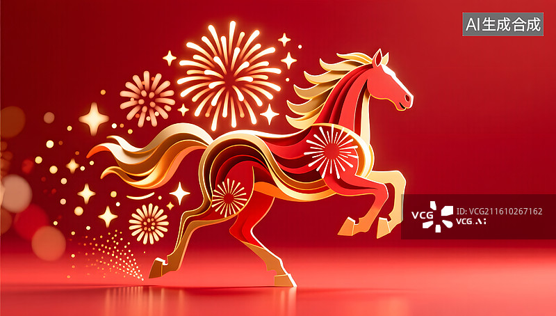 【AI数字艺术】奔马与烟花交织喜庆欢腾时刻图片素材