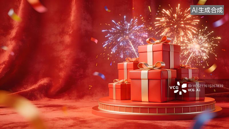 【AI数字艺术】节日舞台营造充满活力的促销氛围图片素材