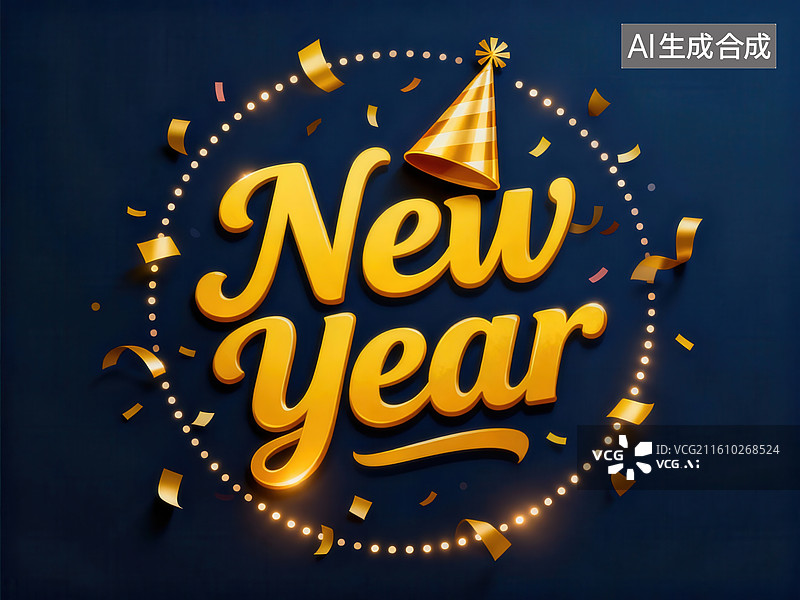【AI数字艺术】新年庆祝金色文字设计图片素材