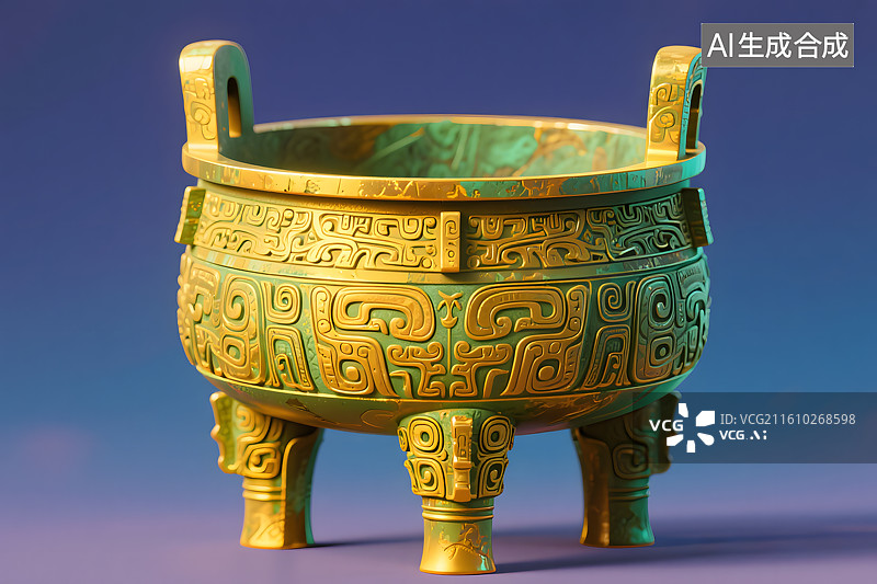 【AI数字艺术】青铜鼎 中国风插画图片素材