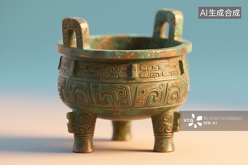 【AI数字艺术】青铜鼎 中国风插画图片素材