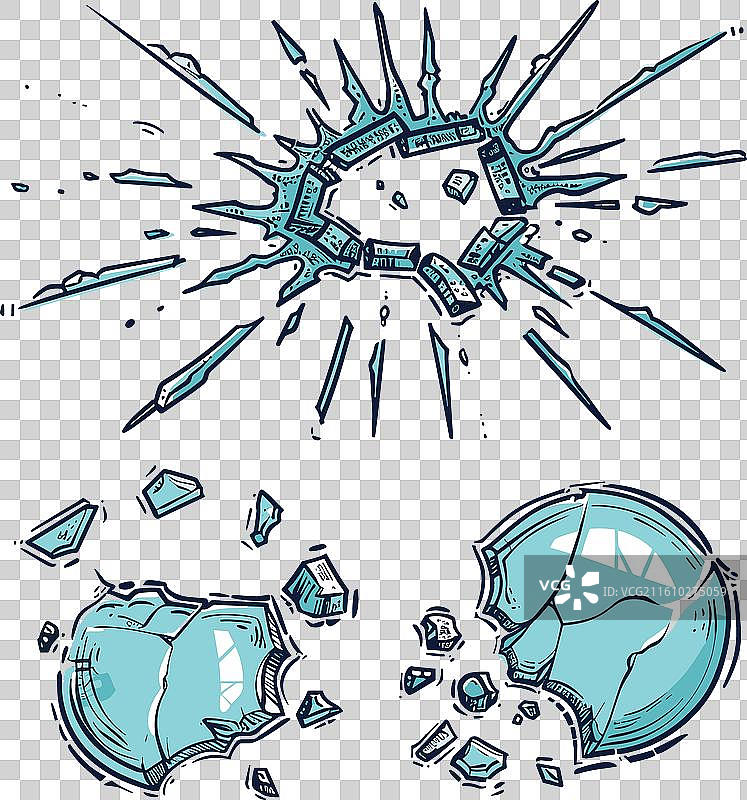 爆炸的微芯片和破碎的玻璃球概念图片素材