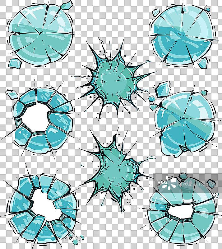 漫画风格的玻璃破碎序列，生动形象图片素材