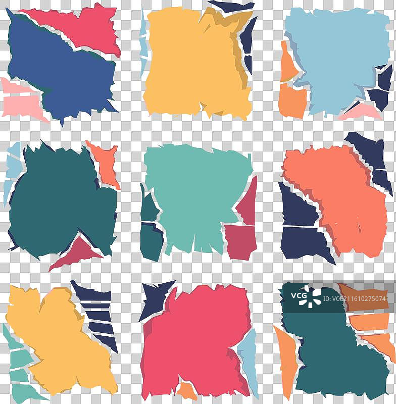 各种颜色和形状的撕裂纸片集合图片素材