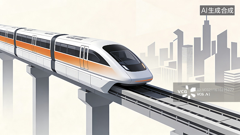 【AI数字艺术】城市天际线上的磁悬浮列车图片素材