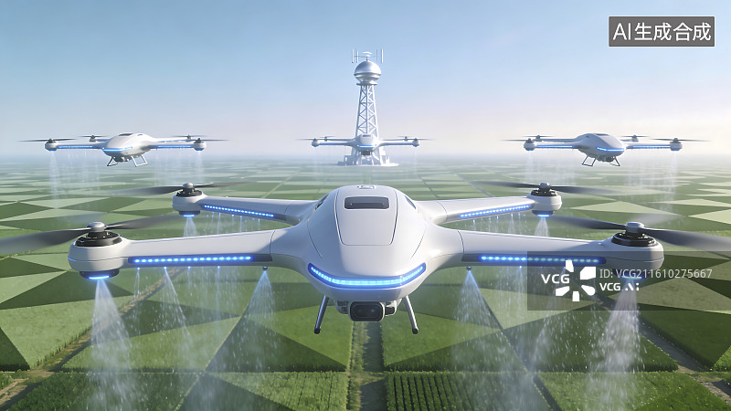 【AI数字艺术】农业无人机灌溉农田场景图片素材