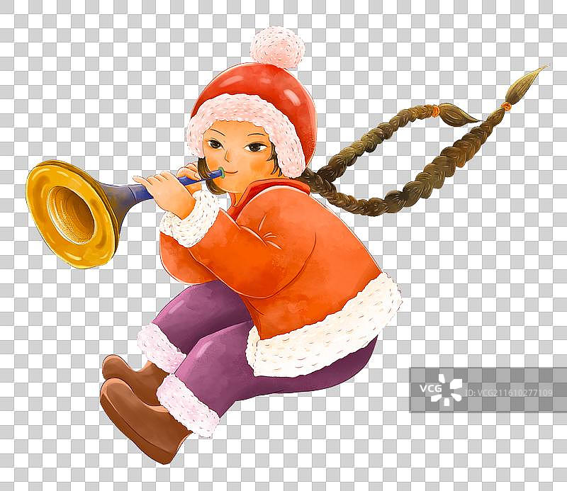 坐着吹喇叭的小女孩人物元素图片素材