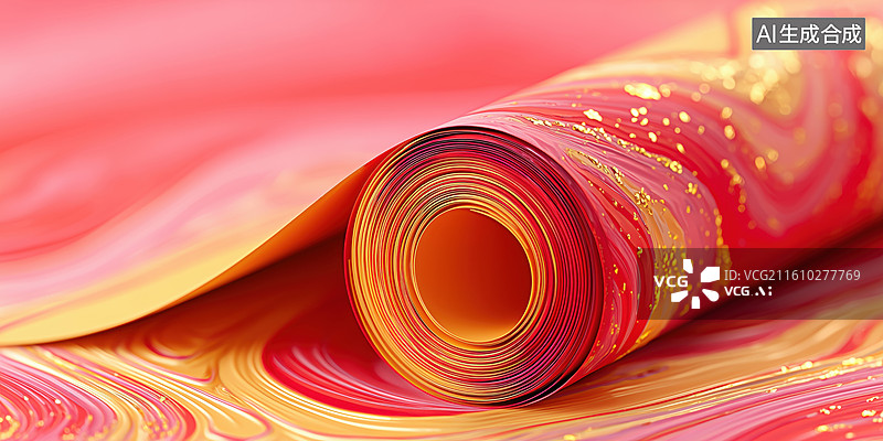 【AI数字艺术】国风中国红春节对联新年喜庆画卷3D背景图片素材