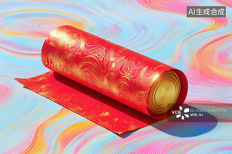 【AI数字艺术】国风中国红春节对联新年喜庆画卷3D背景图片素材
