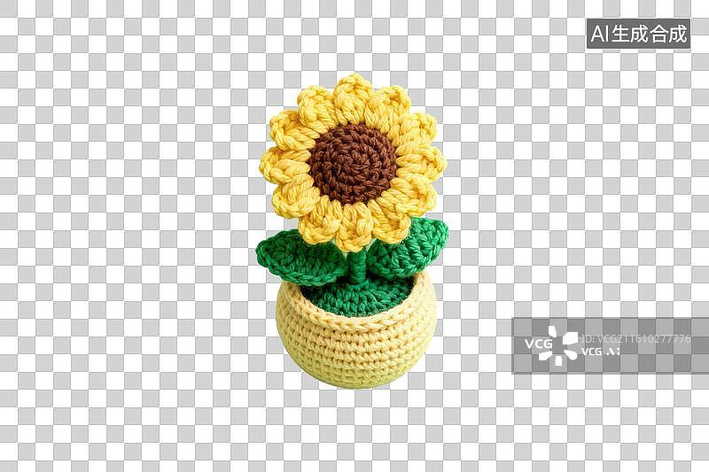 【AI数字艺术】针织风格，盆栽向日葵PNG格式的免扣元素图片素材