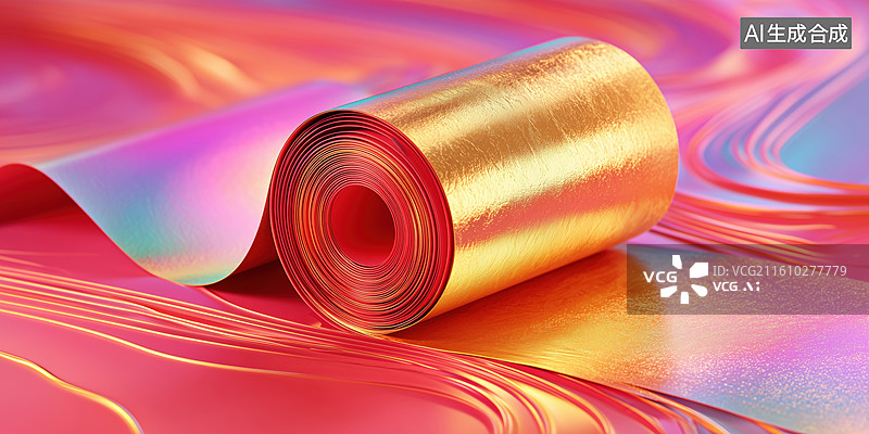 【AI数字艺术】国风中国红春节对联新年喜庆画卷3D背景图片素材