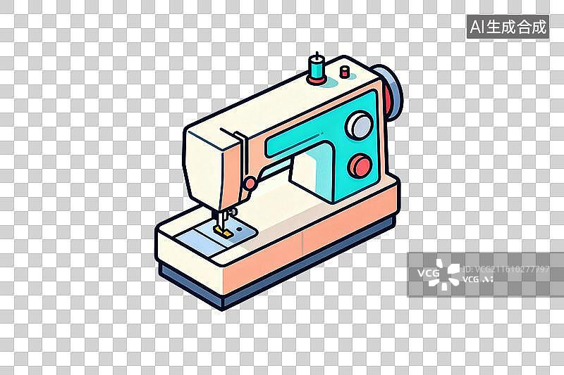 【AI数字艺术】卡通风格，一台缝纫机PNG格式的免扣元素图片素材
