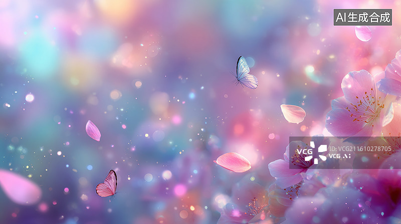 【AI数字艺术】梦幻樱花飘落场景图片素材