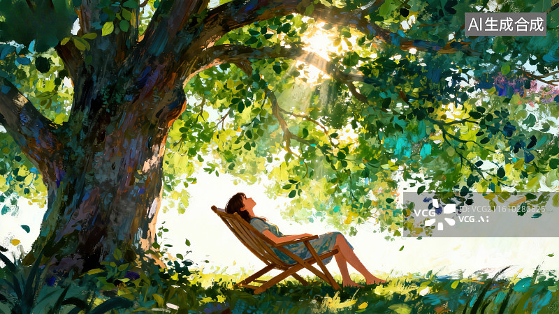 【AI数字艺术】树荫下休憩的女子图片素材