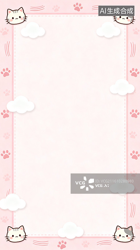 【AI数字艺术】粉色猫咪可爱边框背景图片素材