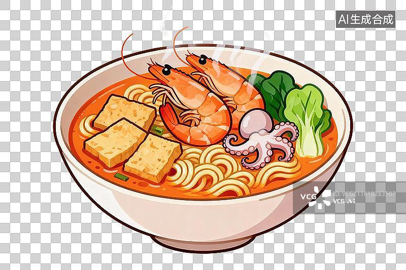 【AI数字艺术】卡通风格，一碗美味的沙茶面PNG格式的免扣元素图片素材