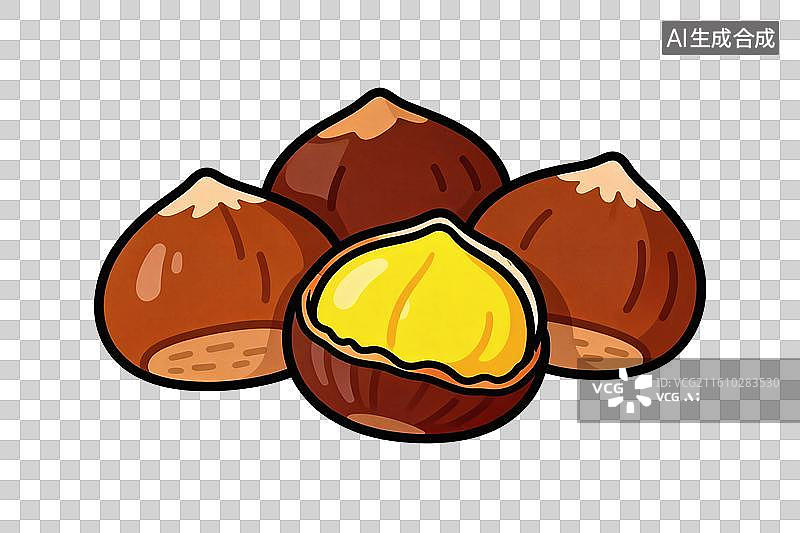【AI数字艺术】卡通风格，美味的板栗PNG格式的免扣元素图片素材