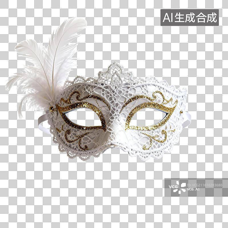 【AI数字艺术】白色威尼斯风格羽毛面具图片素材