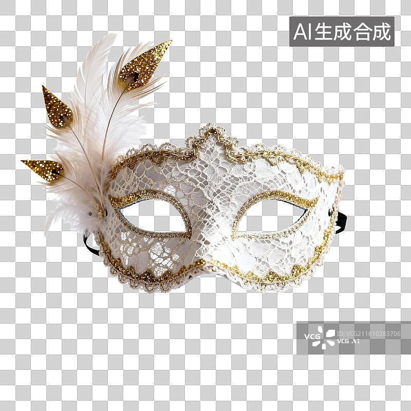 【AI数字艺术】白色威尼斯风格羽毛面具图片素材