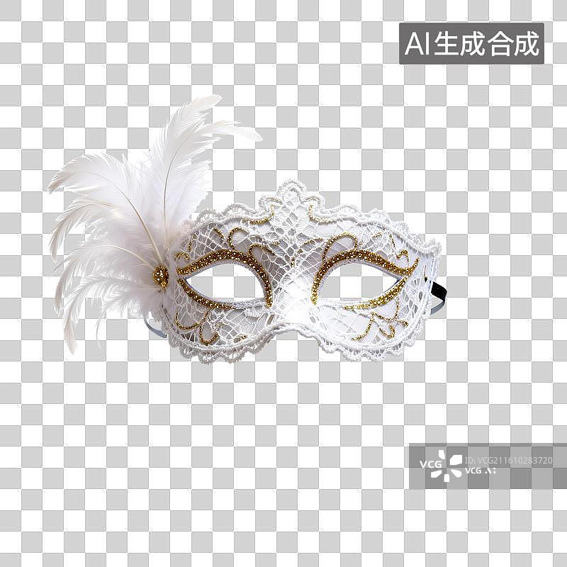 【AI数字艺术】白色威尼斯风格羽毛面具图片素材